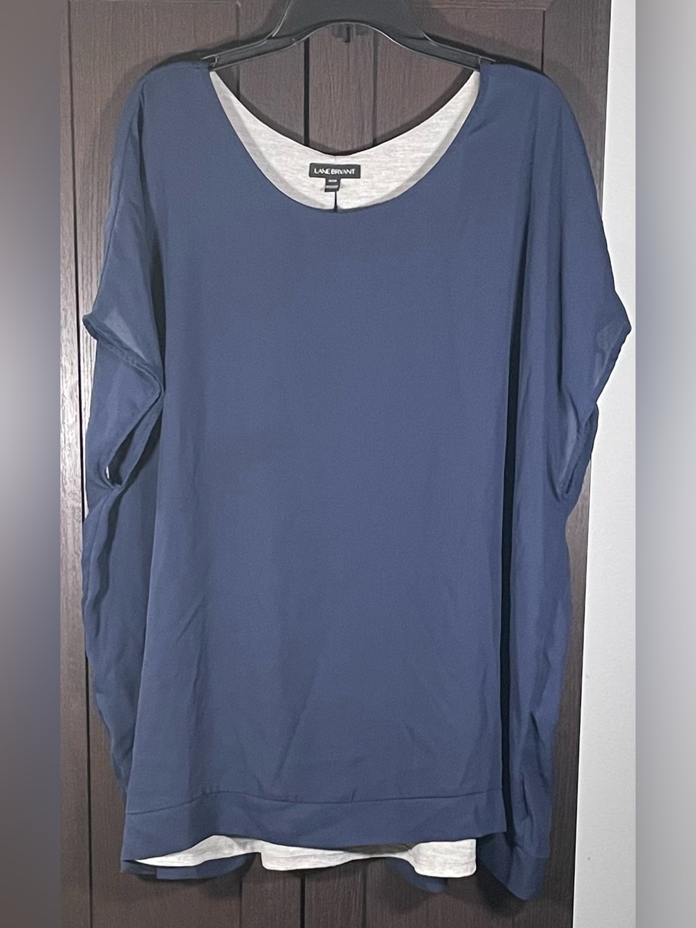 Lane Bryant Navy Blue Layered-Look Top with Light Gray Trim